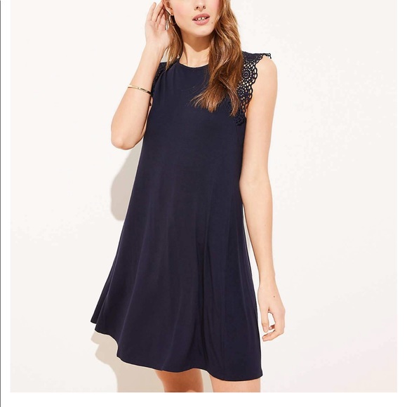 LOFT Dresses & Skirts - LOFT LACE TRIM SWING DRESS IN FOREVER NAVY